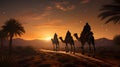 Silhouette of Three wise men riding a camel along the star path. To meet Jesus at first birth.