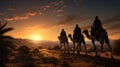 Silhouette of Three wise men riding a camel along the star path. To meet Jesus at first birth.