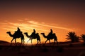 Silhouette of the three wise men traveling on camels to Bethlehem for the birth of baby Jesus Royalty Free Stock Photo