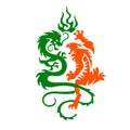 Silhouette of a tiger and dragon fight, a tattoo on a white back Royalty Free Stock Photo