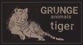 Silhouette Tiger In Grunge Design Style Animal Icon