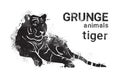 Silhouette Tiger In Grunge Design Style Animal Icon