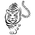 Silhouette of a tiger, painted in black, painted with zigzag lines. Logo animal tiger