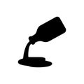 silhouette of tilted bottle icon pouring liquid stream forming puddle vector illustration Royalty Free Stock Photo