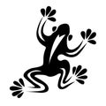 Silhouette of a toad, drawn in black on a white background. Logo reptile toad