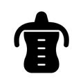 Silhouette Toddler spout cup with twin handle. Outline icon of baby drinker. Black simple illustration of sippy bottle with scale Royalty Free Stock Photo