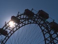 Silhouette of the top of a famous Ferris wheel (Riesenrad) in amusement park Wurstelprater in Vienna, Austria. Royalty Free Stock Photo