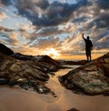 Silhouette of tourist and a beautiful landscape Royalty Free Stock Photo