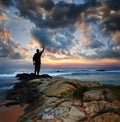 Silhouette of tourist and a beautiful landscape Royalty Free Stock Photo