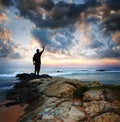 Silhouette of tourist and a beautiful landscape Royalty Free Stock Photo