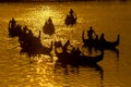 Silhouette of Tourist Boats at U bein bridge