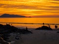 Magic sunset view seascape with beautiful colorful sky, sun and clouds.