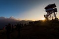 Silhouette tourists meet the sunrise at top of Poonhill 3,210m ,Nepal.