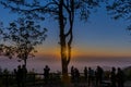 The silhouette of tourists watching the sea mists at the top of the mountain, Phurua district, Loei province, Thailand Royalty Free Stock Photo