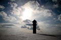 Silhouette of tower on mountain in winter Royalty Free Stock Photo