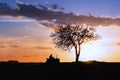 Silhouette of a tractor