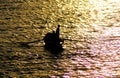 Silhouette of traditional egyptian bedouin fisherman