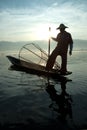 Silhouette of traditional fishermans in Inle Lake,Myanmar.