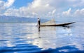 Silhouette of a traditional fishersboat on the Inle lake in Myanmar