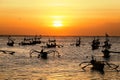 Silhouette of traditional fishing boat at sunset in Bali Royalty Free Stock Photo