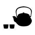 Silhouette traditional oriental teapot with cups.