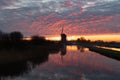 Windmill with morning red, De Rietveldse Molen, Hazerswoude Dorp Royalty Free Stock Photo