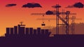 silhouette Transport cargo sea ship loading containers and harbor crane at port on orange gradient background Royalty Free Stock Photo