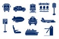 silhouette of transportation. doodle sketch style icon set. isolated on white background simple ink hand drawn Vector illustration Royalty Free Stock Photo