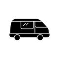 Silhouette Travel van. Outline icon of retro truck. Black simple illustration of wagon, car, transport for camping. Flat isolated Royalty Free Stock Photo