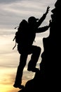 Silhouette of a traveler tourist mountaineer