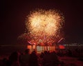 The silhouette of traveller watching fireworks and celebrating Royalty Free Stock Photo
