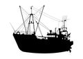 Silhouette of a trawler. Fishing