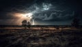 Silhouette of tree against dramatic sky in spooky forest horror generated by AI Royalty Free Stock Photo