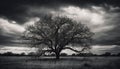 Silhouette of tree against moody sky generated by AI Royalty Free Stock Photo