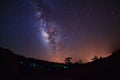 Silhouette of Tree and beautiful milkyway on a night sky, Long e