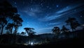 Silhouette of tree in dark forest, milky way illuminates generated by AI