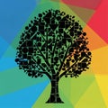 A silhouette of a tree is formed by an arrangement of black geometric shapes, includin Royalty Free Stock Photo