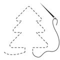 Silhouette of tree with interrupted contour. Vector illustration of handmade work with embroidery thread and needle