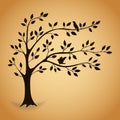 Silhouette tree with leaves. Royalty Free Stock Photo