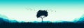 silhouette of tree in the middle of mountain landscape vector illustration Royalty Free Stock Photo