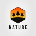 silhouette tree or natural sunset sky logo vector illustration design