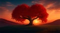 Silhouette of tree with red sunset over trees and beautiful sky. Royalty Free Stock Photo