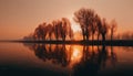 Silhouette of tree reflects tranquil sunset over serene waterscape generated by AI Royalty Free Stock Photo