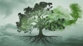 Misty Green Tree Stands Strong With Vibrant, Green Energy Surrounding It Against Cloudscape Royalty Free Stock Photo