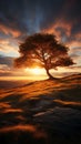 Silhouette of a tree with sun rays in the background Royalty Free Stock Photo