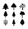 Silhouette trees branch nature ecology set icons Royalty Free Stock Photo