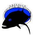 A silhouette of a trevally fish in a blue circle logo Royalty Free Stock Photo