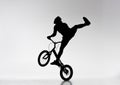silhouette of trial biker performing stunt on bicycle