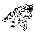 Silhouette tribal soar wolf jumping tattoo