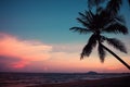 Silhouette of tropical beach during sunset twilight.